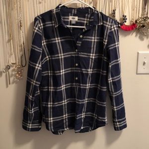 Blue and white plaid shirt